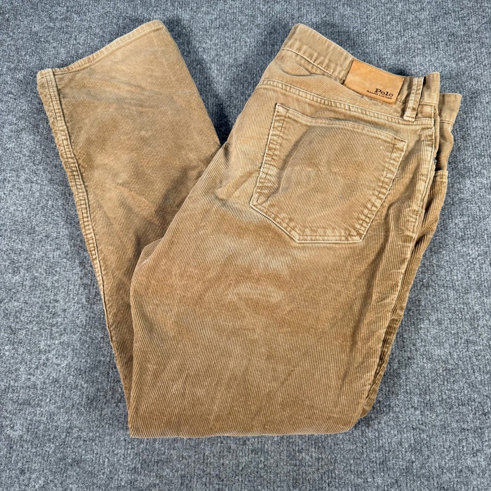 Polo Ralph Lauren Mens Tan Brown Corduroy Straight Leg Pants 35x32 Stretch #4317